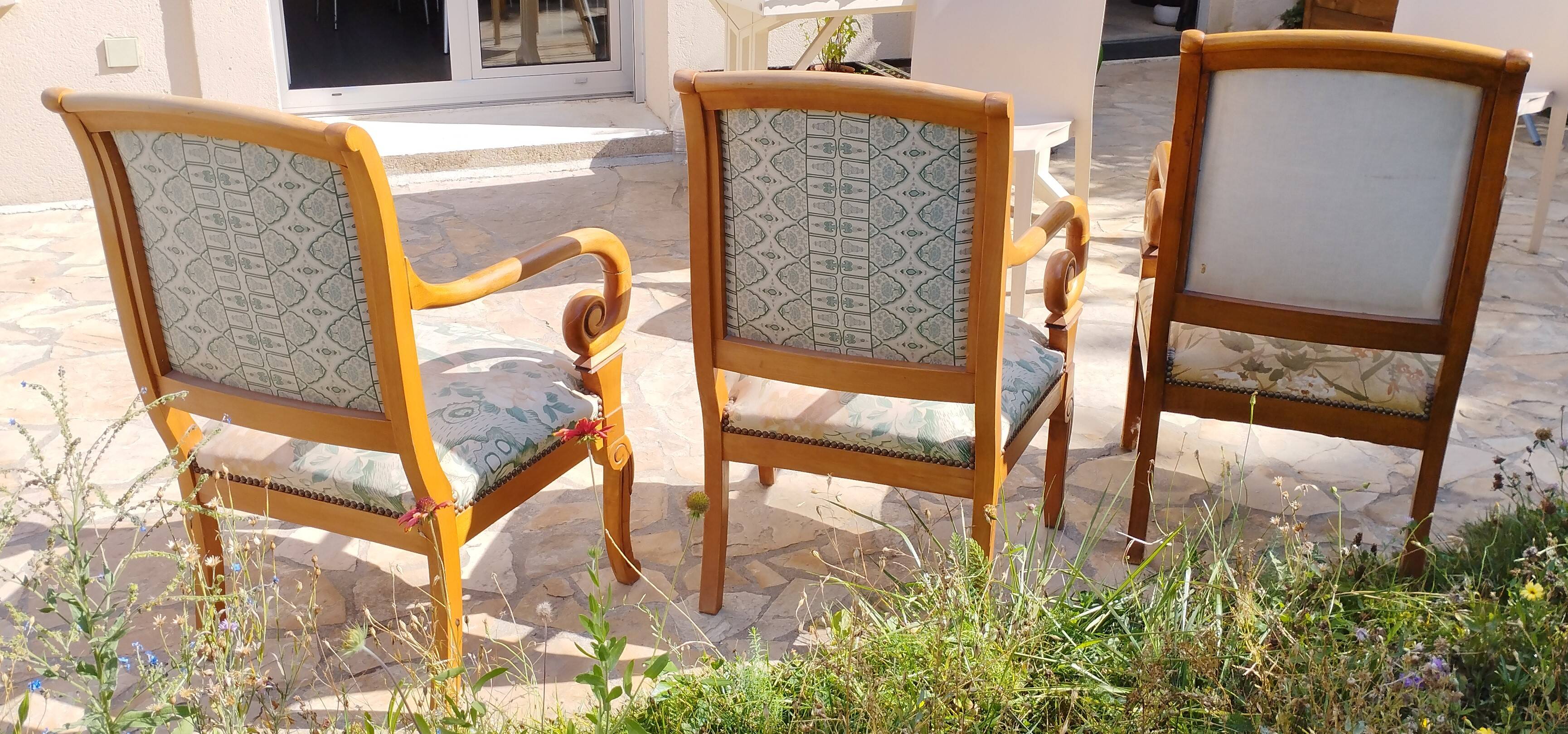 Three cross-back chairs in Restoration style.