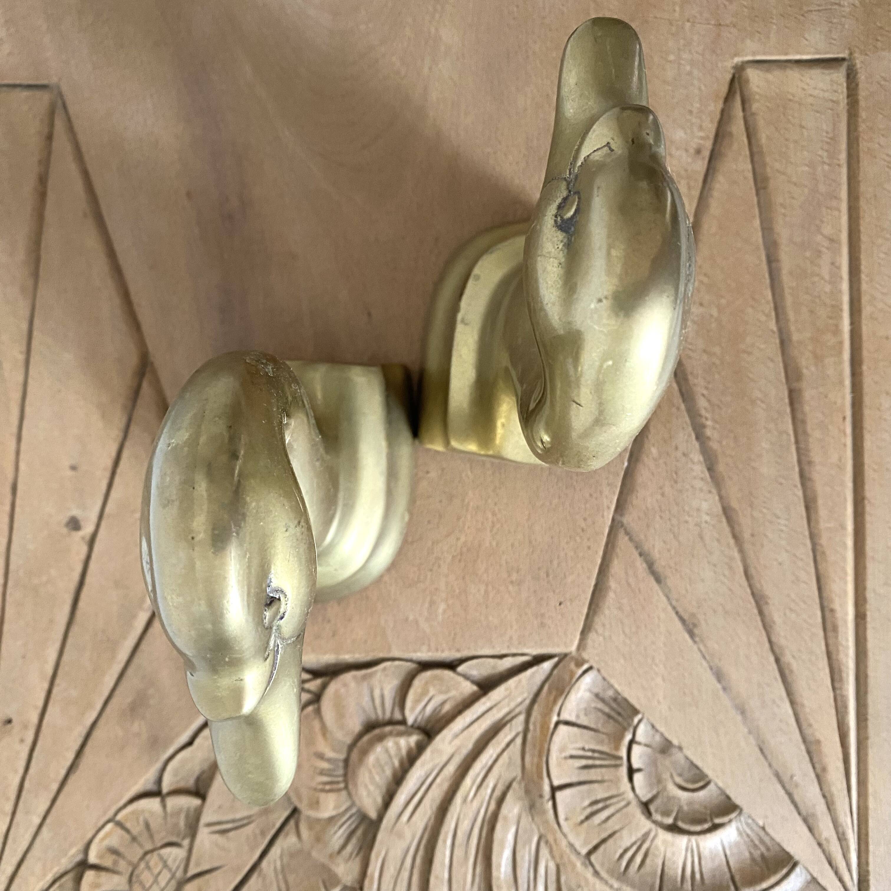 Pair of brass swan bookends