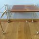 Vinyl hi-fi console with wheels in gold metal and wood