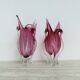 Paire de vases en verre de Murano rose, faits main, Italie des années 1970