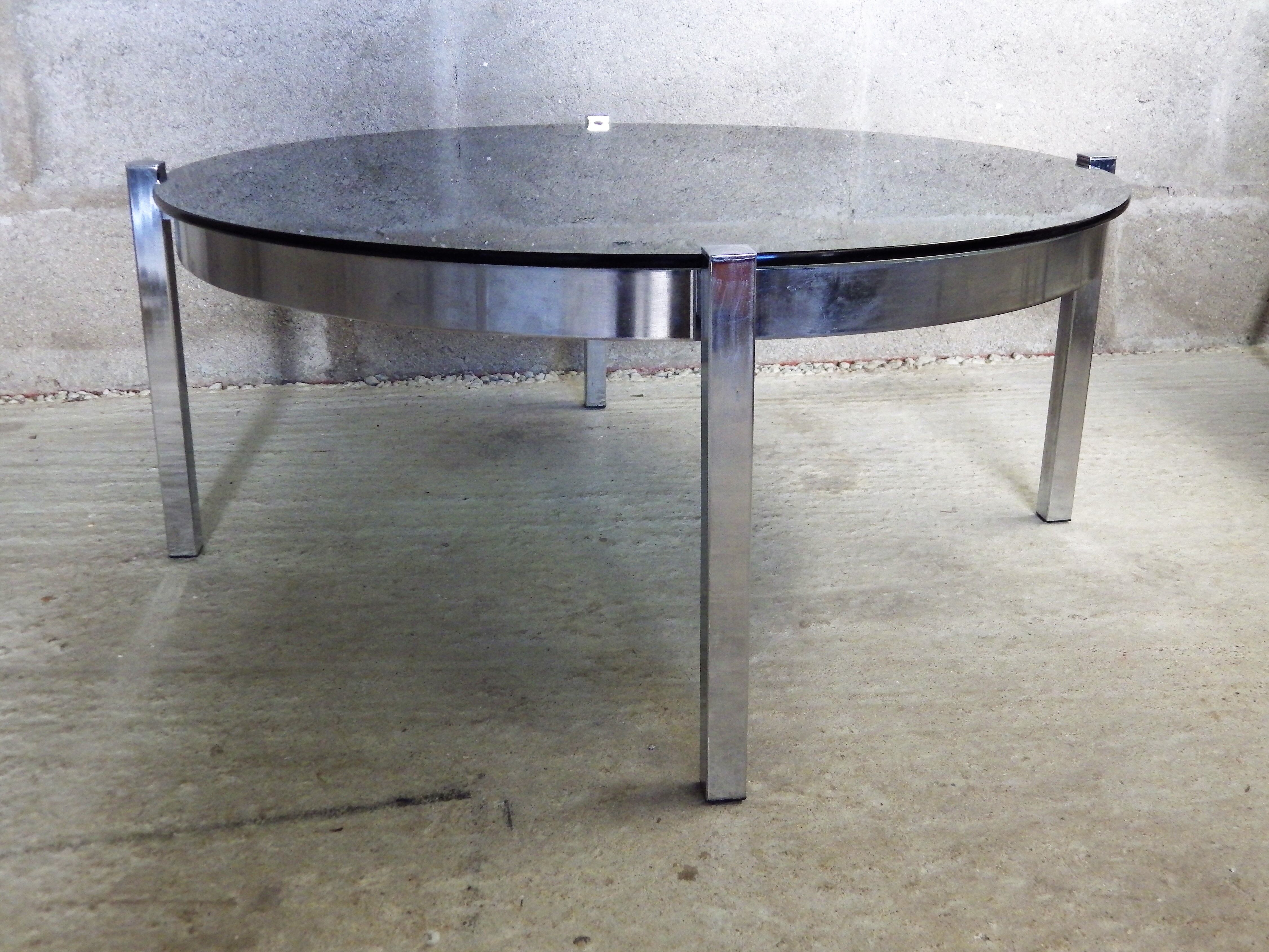 Table low vintage smoked glass and chromed metal