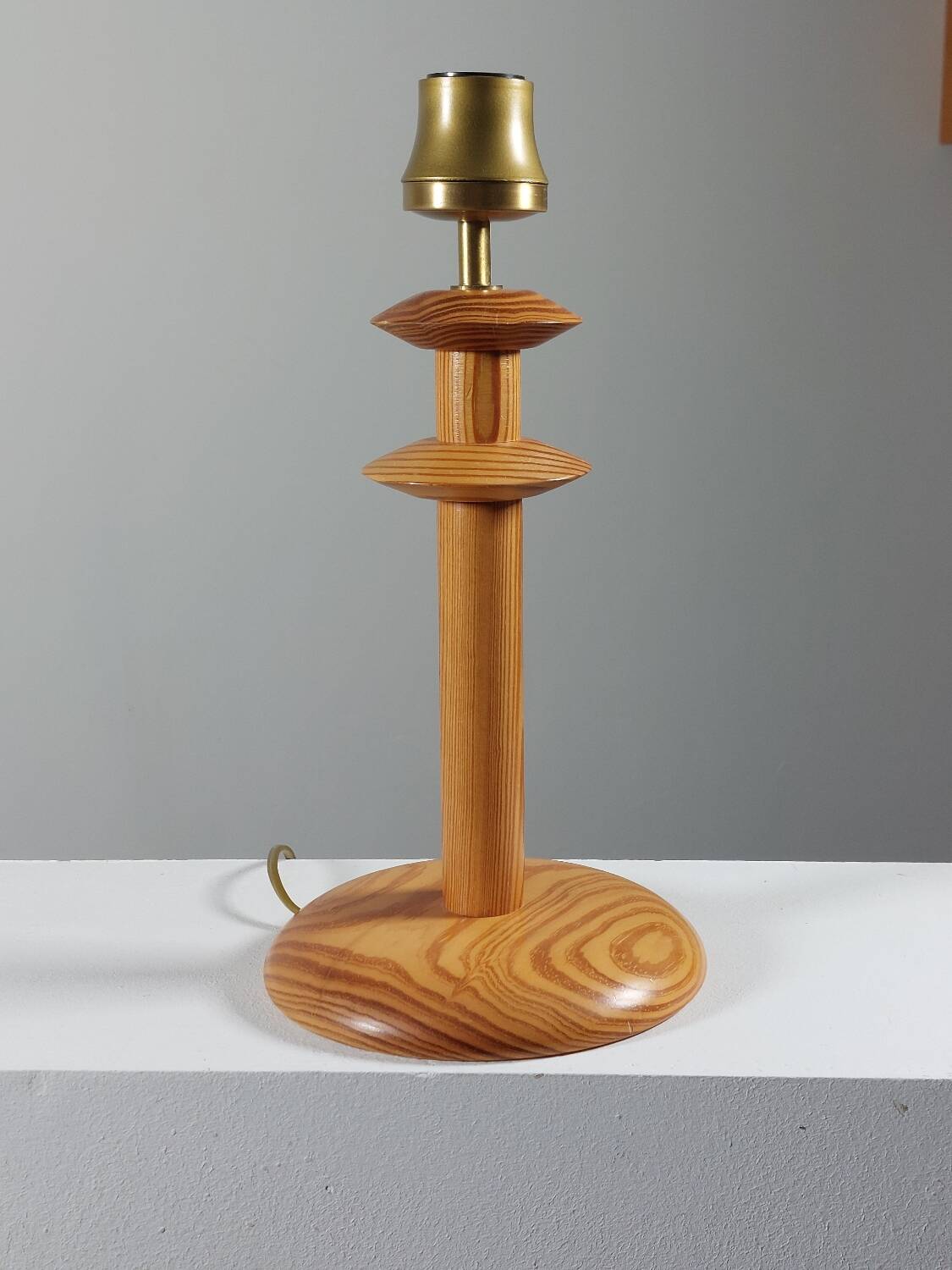 Postmodern vintage pine wood table lamp from the 1980s.