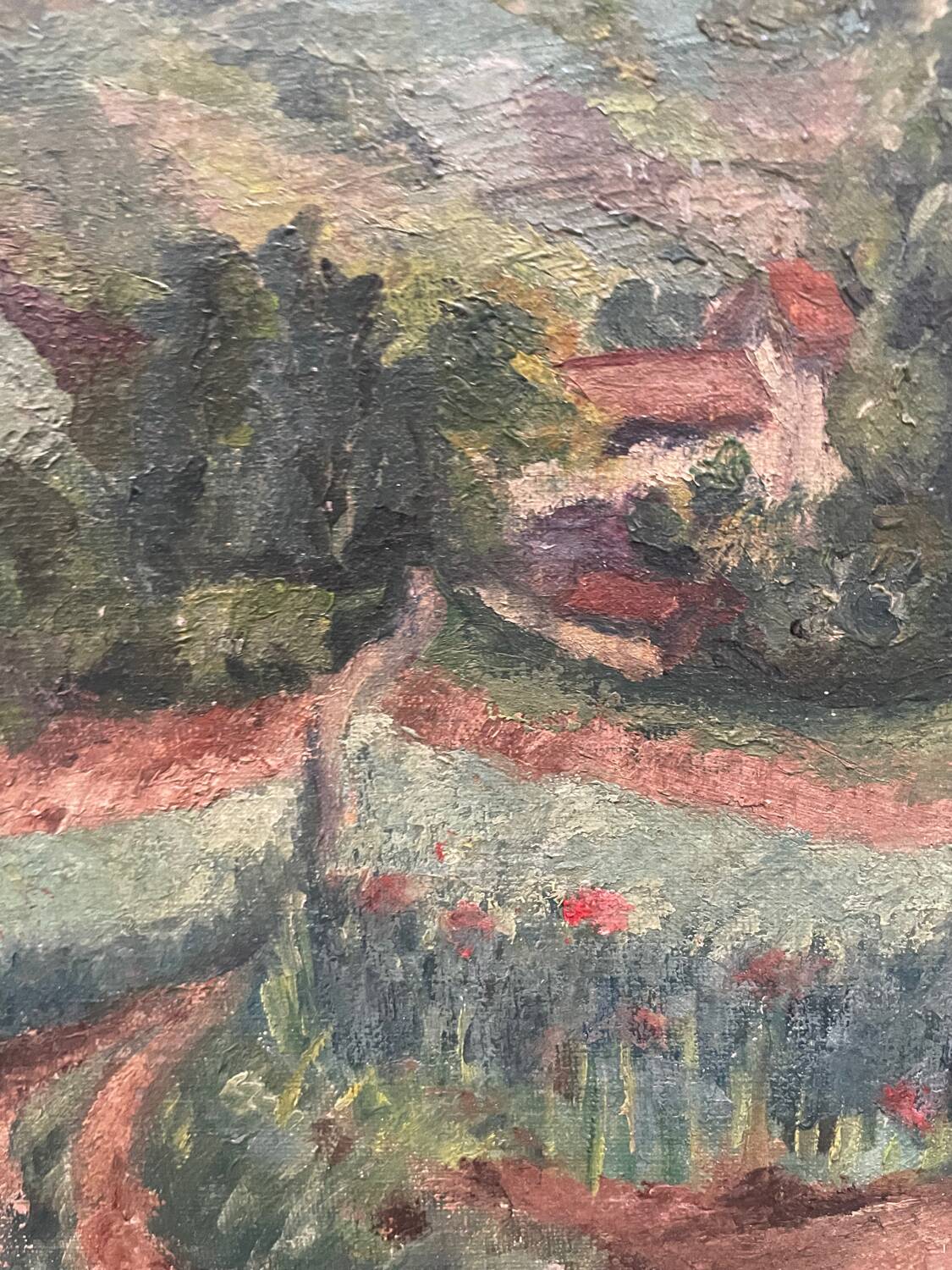 Tableau paysage de campagne ancien