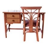 Rattan and beech desk and chair