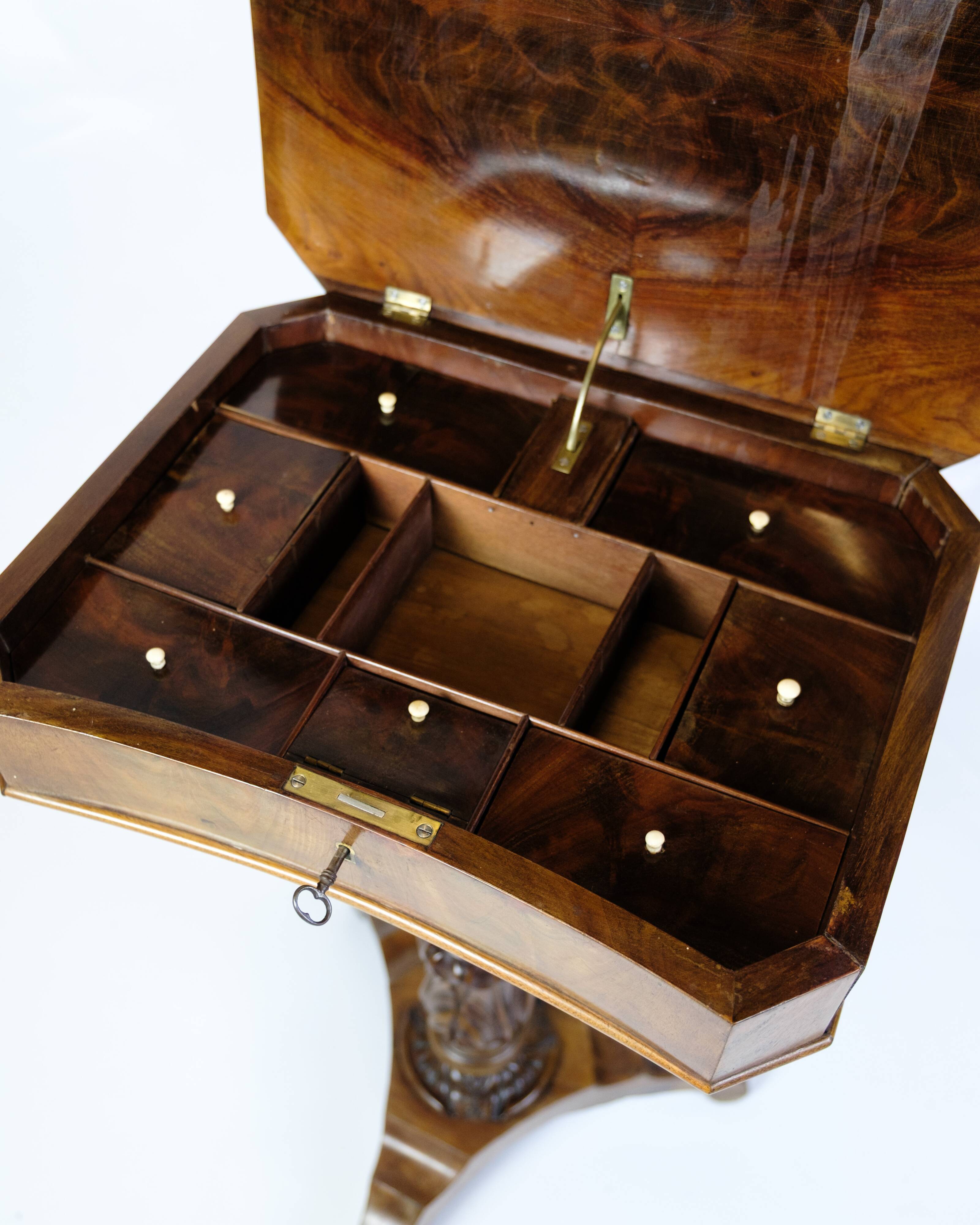 Anitque Side/Sewing Table On Column Made In Mahogany From 1890s