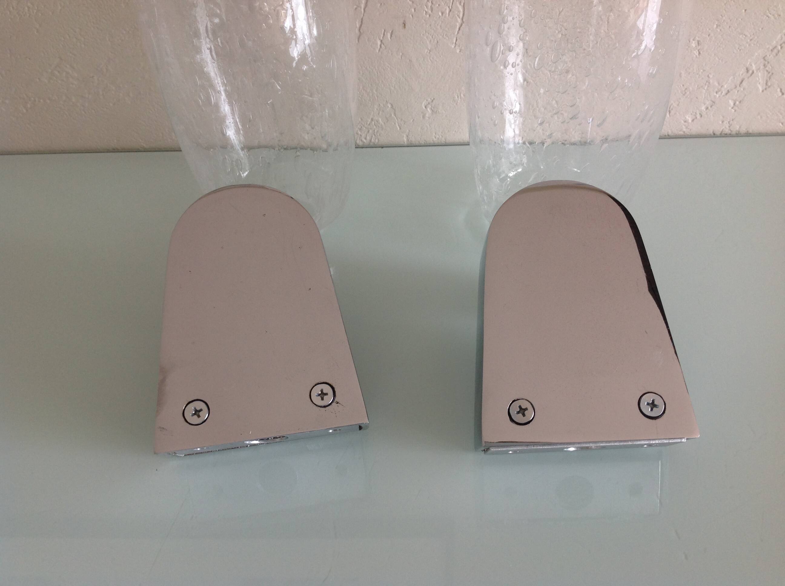 Pair of vintage 1970s-80s glass and chrome wall lights with teardrop shapes