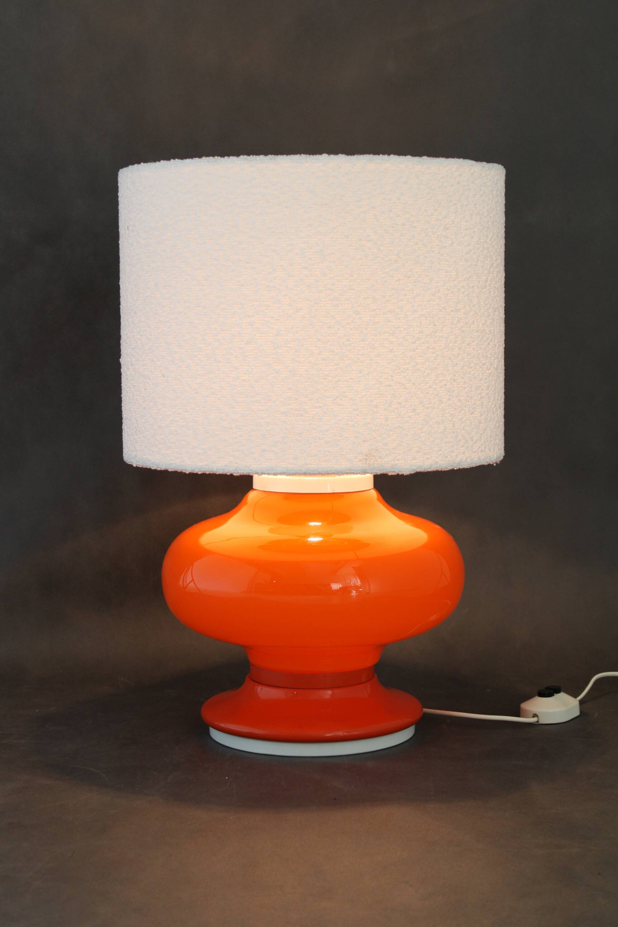1970s Glass Table Lamp with Boucle Fabric Shade, Italy