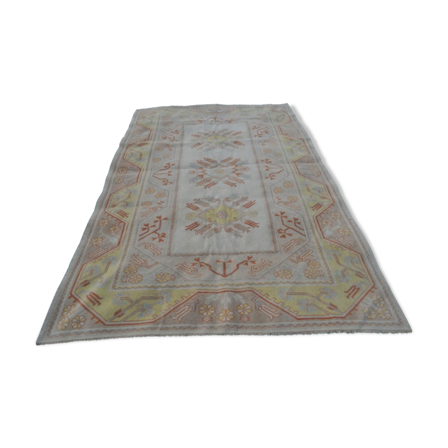 Hand-knotted orange low pile wool oushak rug 6′5″ × 9′5″ (195 x 287 cm)