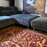 Vintage Romanian carpet floral design brown on yellow background 251x150cm