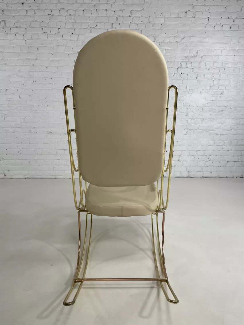 60s rocking chair in brass and ecru faux leather