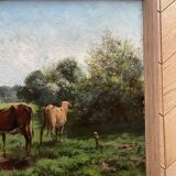 Vaches au pâturage, huile sur toile, tableau ancien
