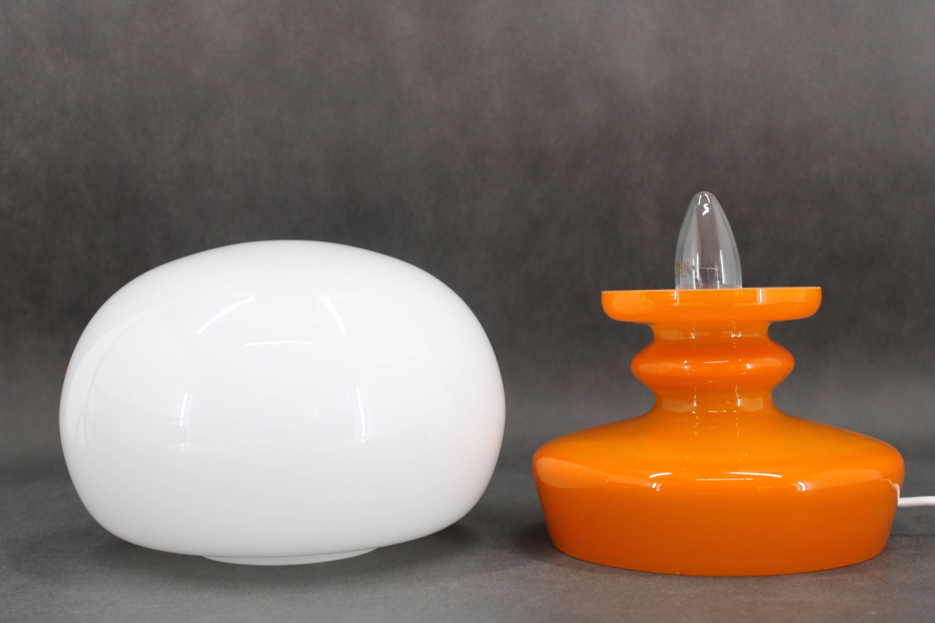 1970s Stepan Tabery Orange Glass Mushroom Table Lamp, Czechoslovakia
