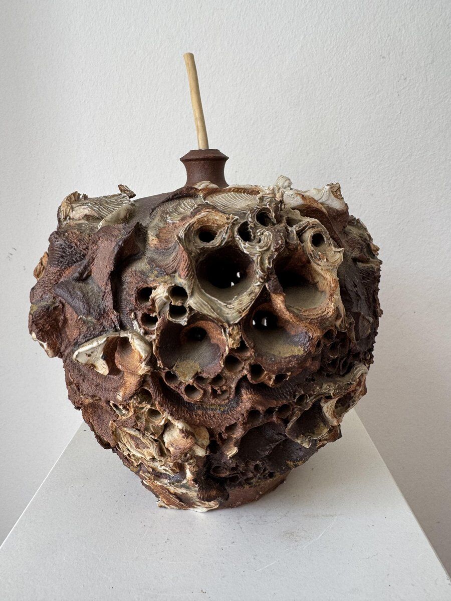 Danish brutalist stoneware table lamp by Bodil Marie Nielsen, 1970s