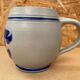 Set of 3 Beer Pint Mugs Stoneware Grey Vintage Blue Flower Decor
