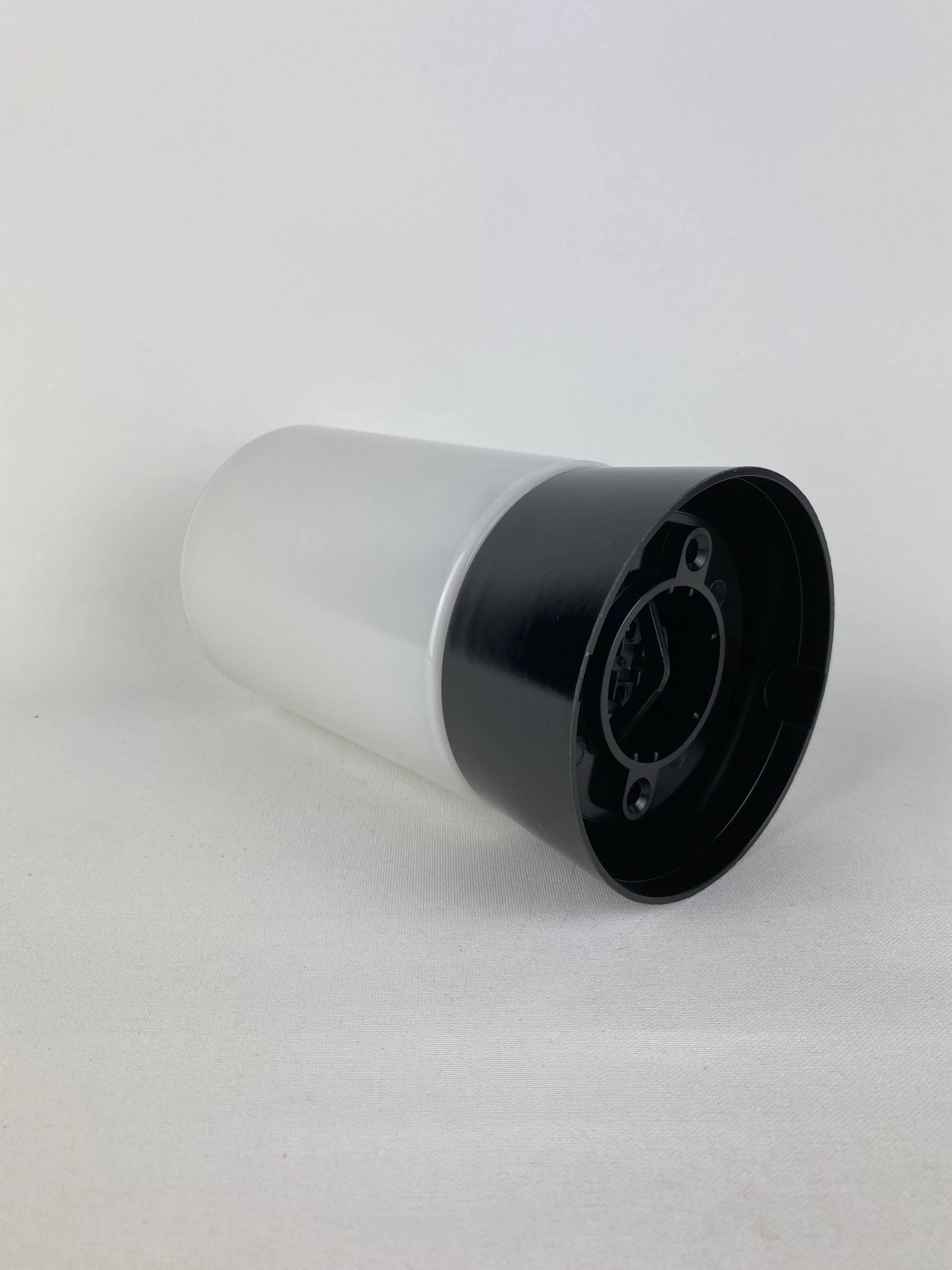 White cylindrical Art Deco chandelier RAAK with black support.