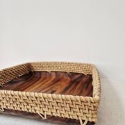 Wood and rattan plateau '80s - Vintage