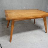 Dining table in blond oak compass feet 1950