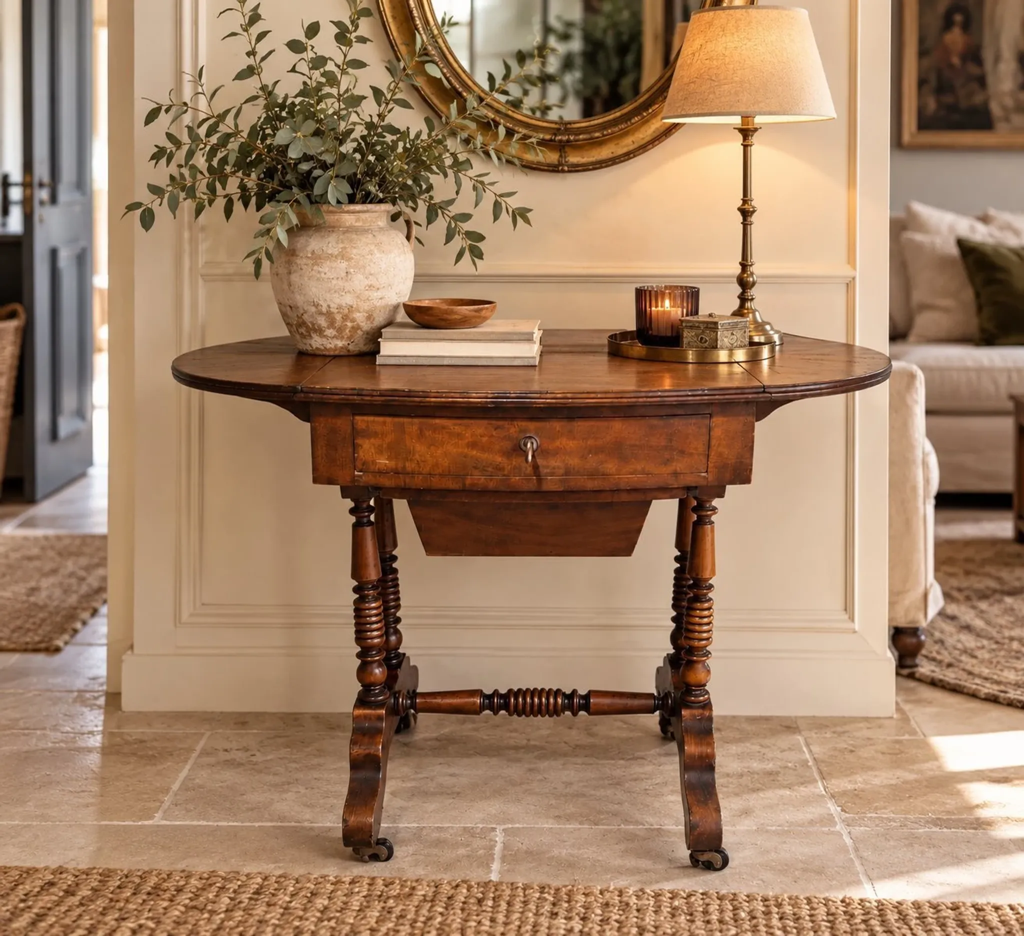 Table de couture victorienne anglaise à abattants, XIXe siècle