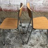 Pair Chair Feet Compass Metal Chrome + Formica Brown 70s Vintage