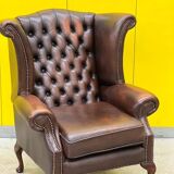 Vintage Brown leather chesterfield wingback armchair