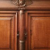 Antique two-part cabinet in solid wood, molded and carved