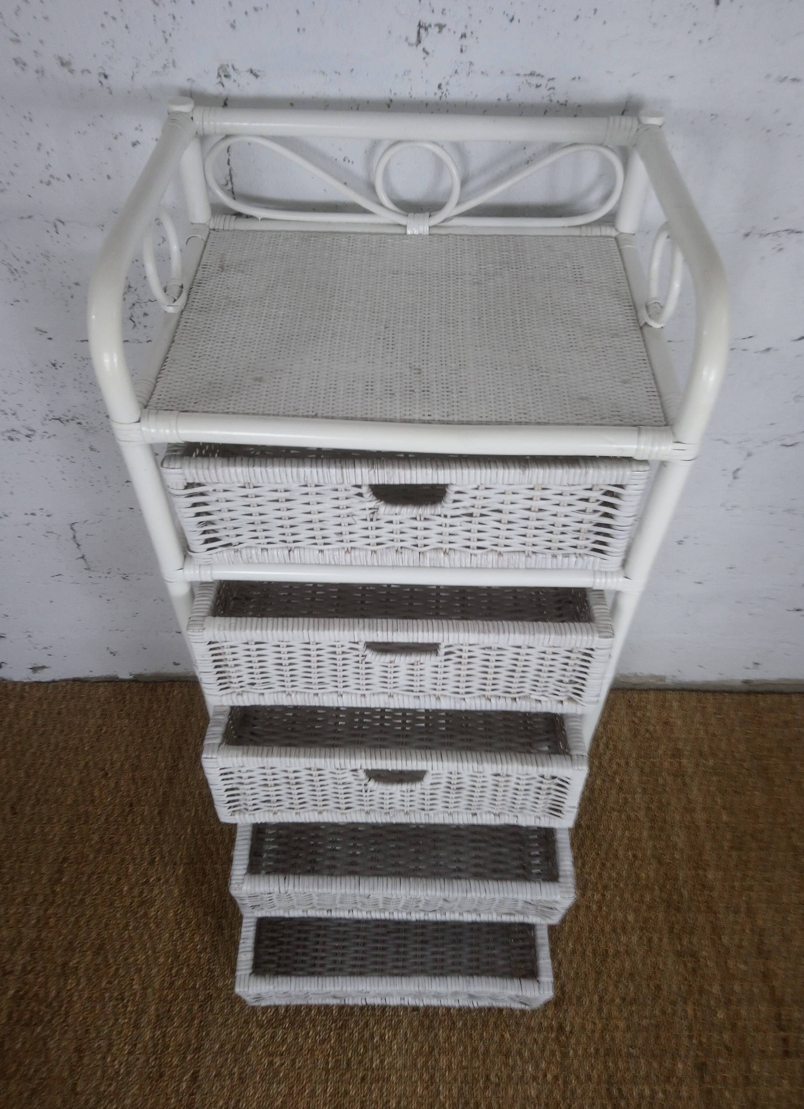 Rare chest of drawers 5 drawers in white bamboo rattan vintage 1970s