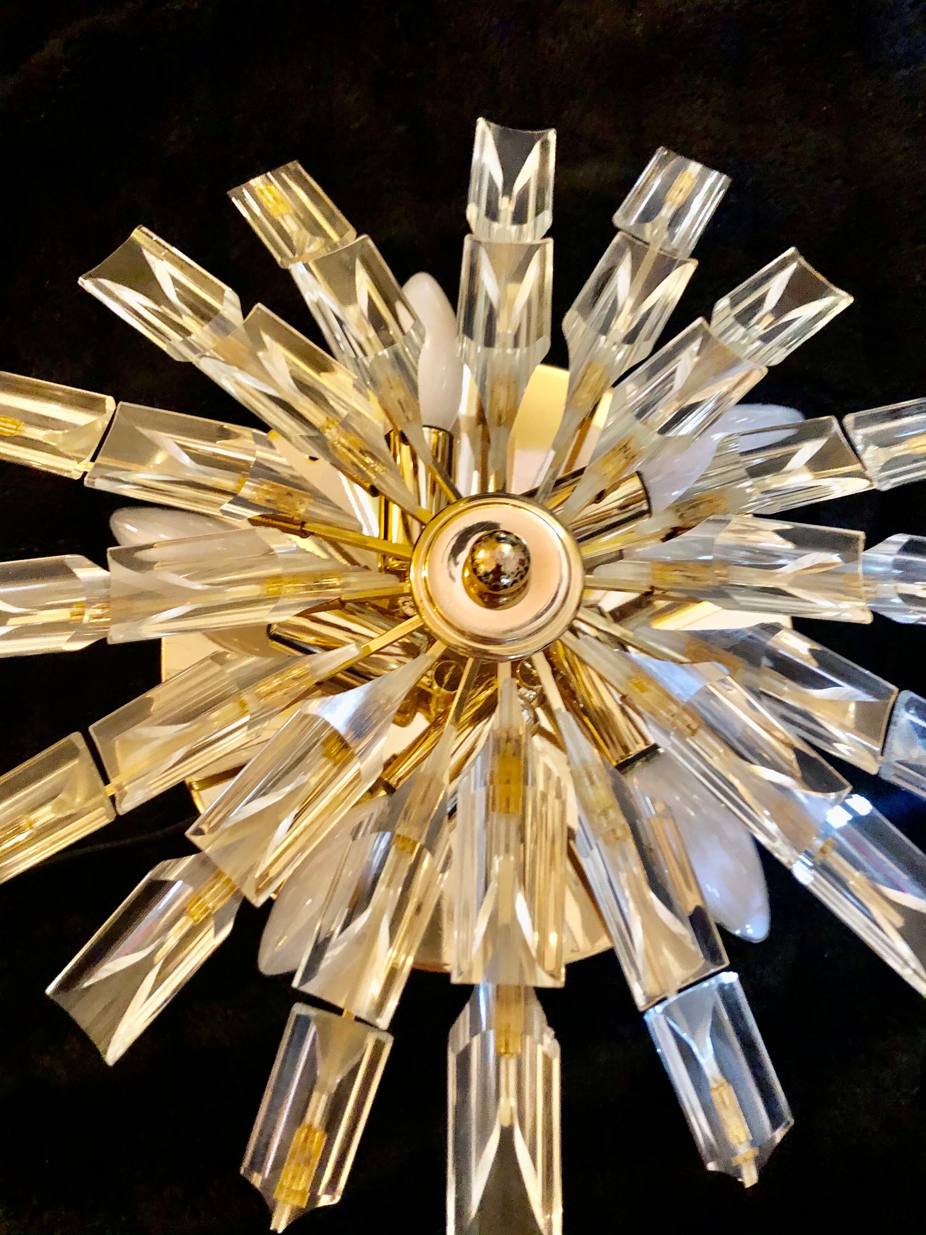 Wall sconce Venini crystal sun with golden structure