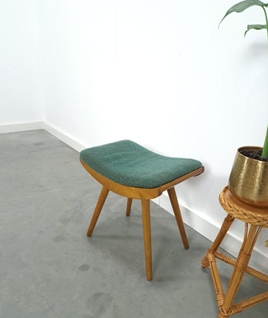 Vintage footrest stool with blue-green cushion