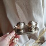 Set three pieces salt shaker and pepper teapots miniature teapots