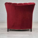 1950s, Danish armchair with footstool, furniture velour, ash wood.