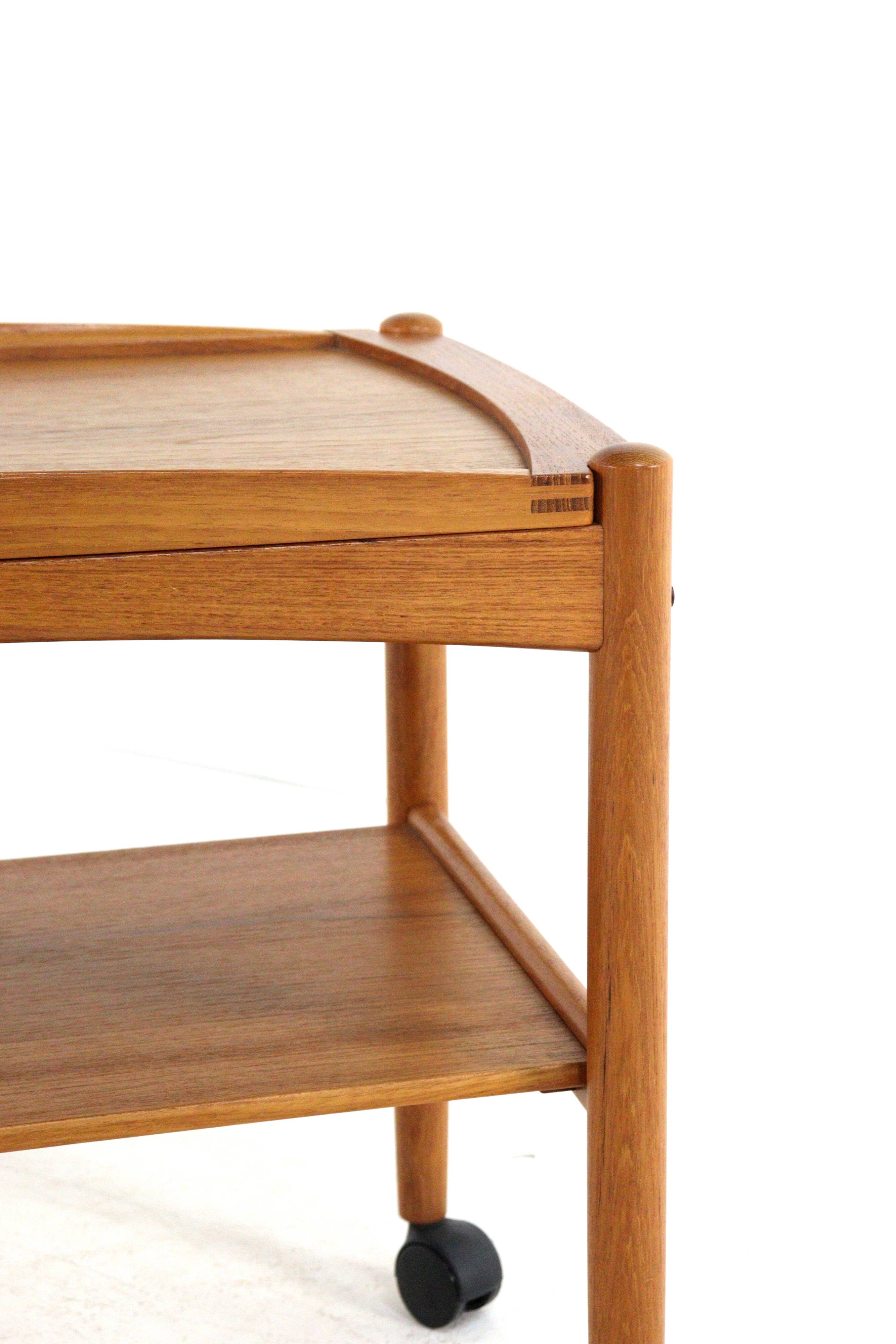 Poul Hundevad danish teak trolley with removable tray mid century modern