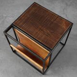 Mid-Century Magazine Holder in Metal, Wood and Leather, Belgium 1960s