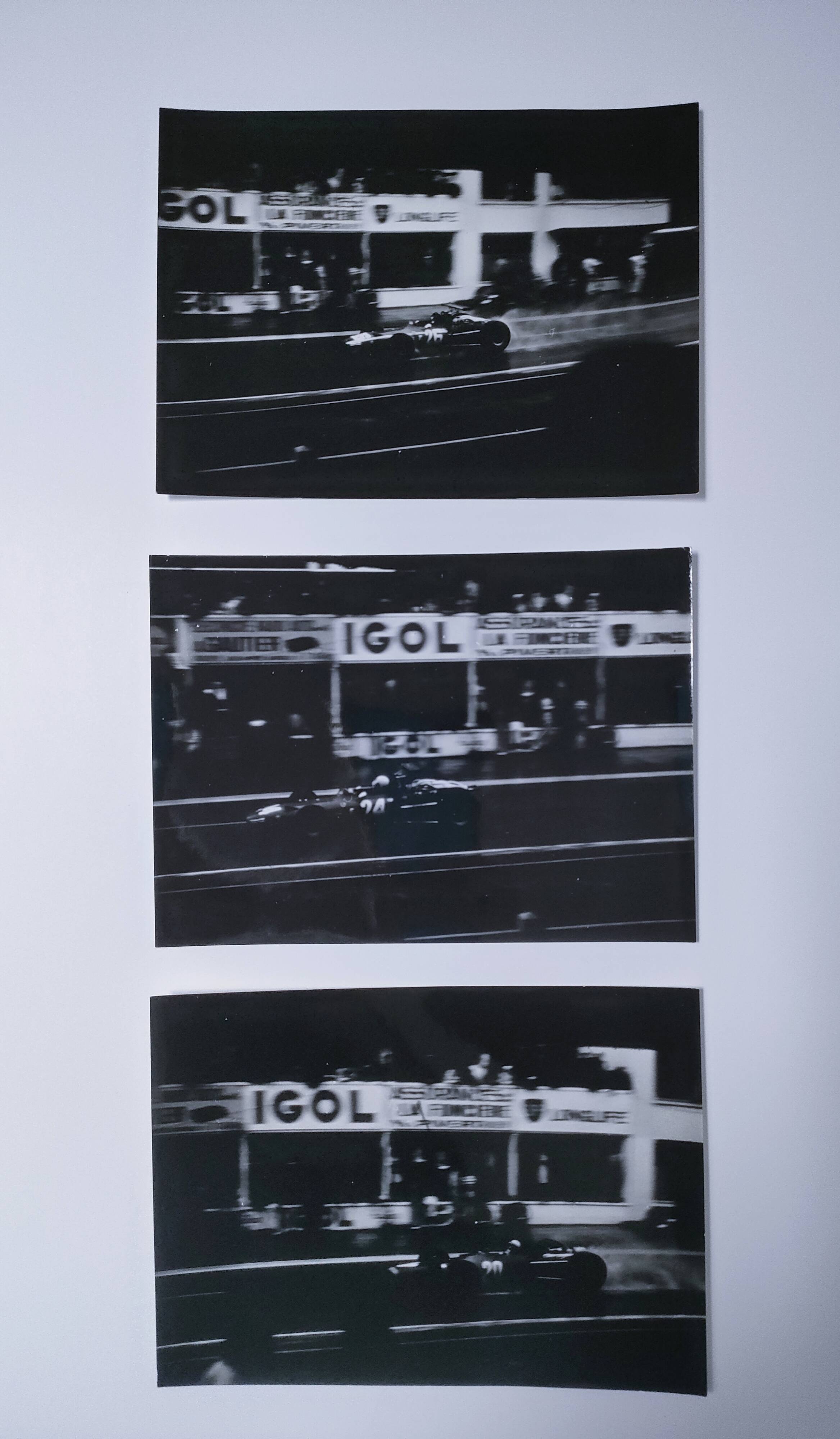 three photographs of the 24 Hours of Le Mans, film, 1960s