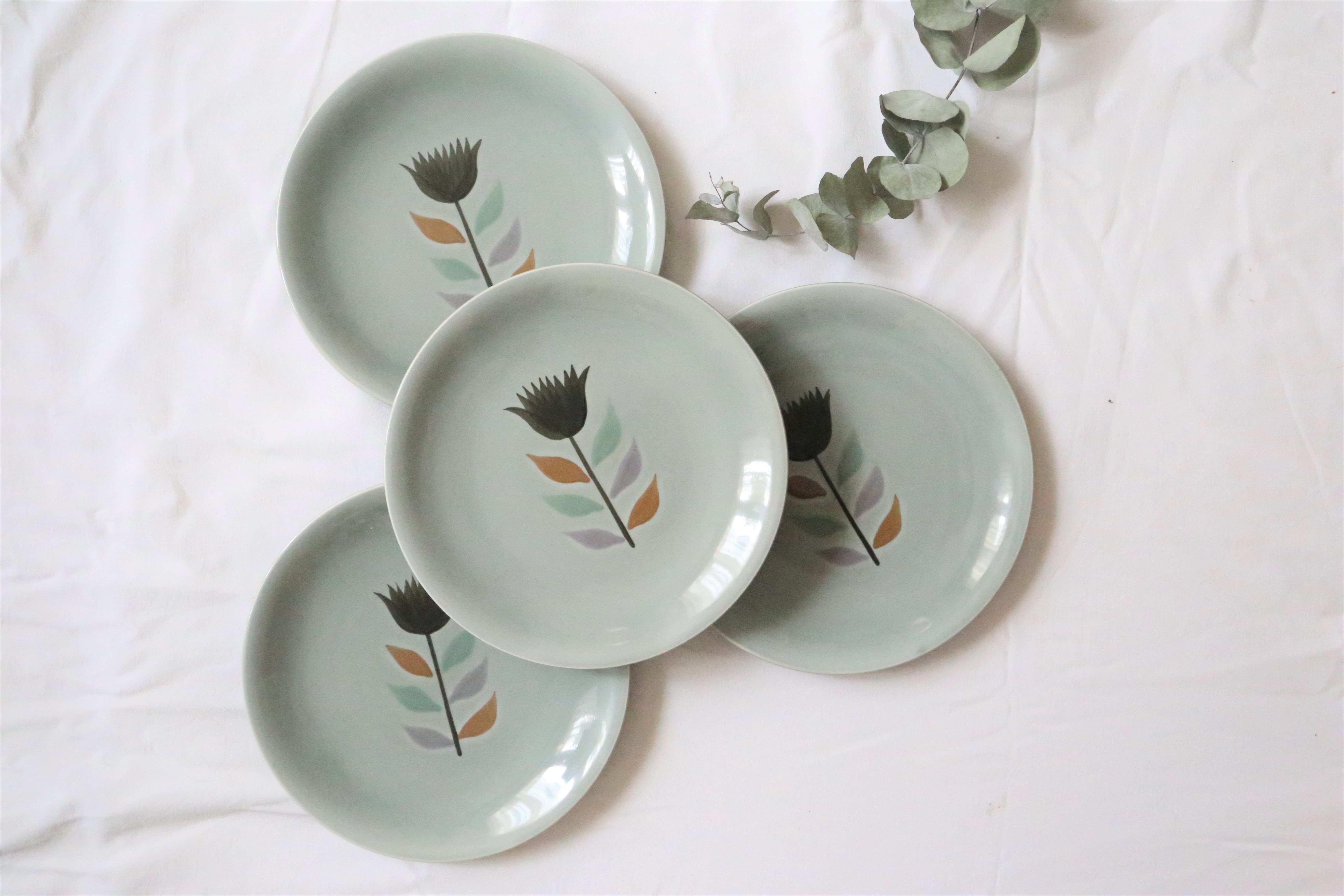 Set of 4 flat plates Salins, Montpezat pattern, vintage French
