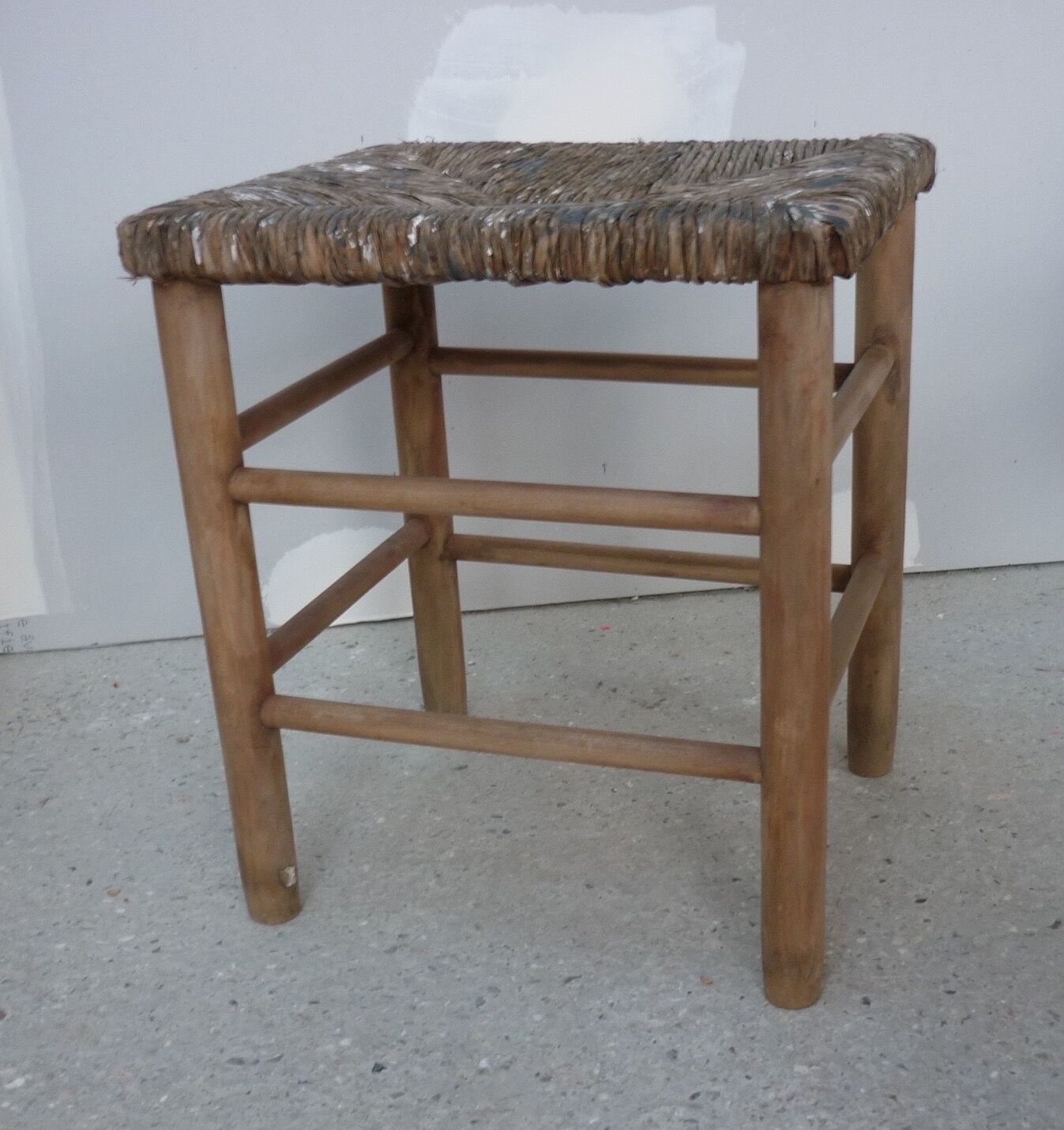 Wooden and straw workshop stool