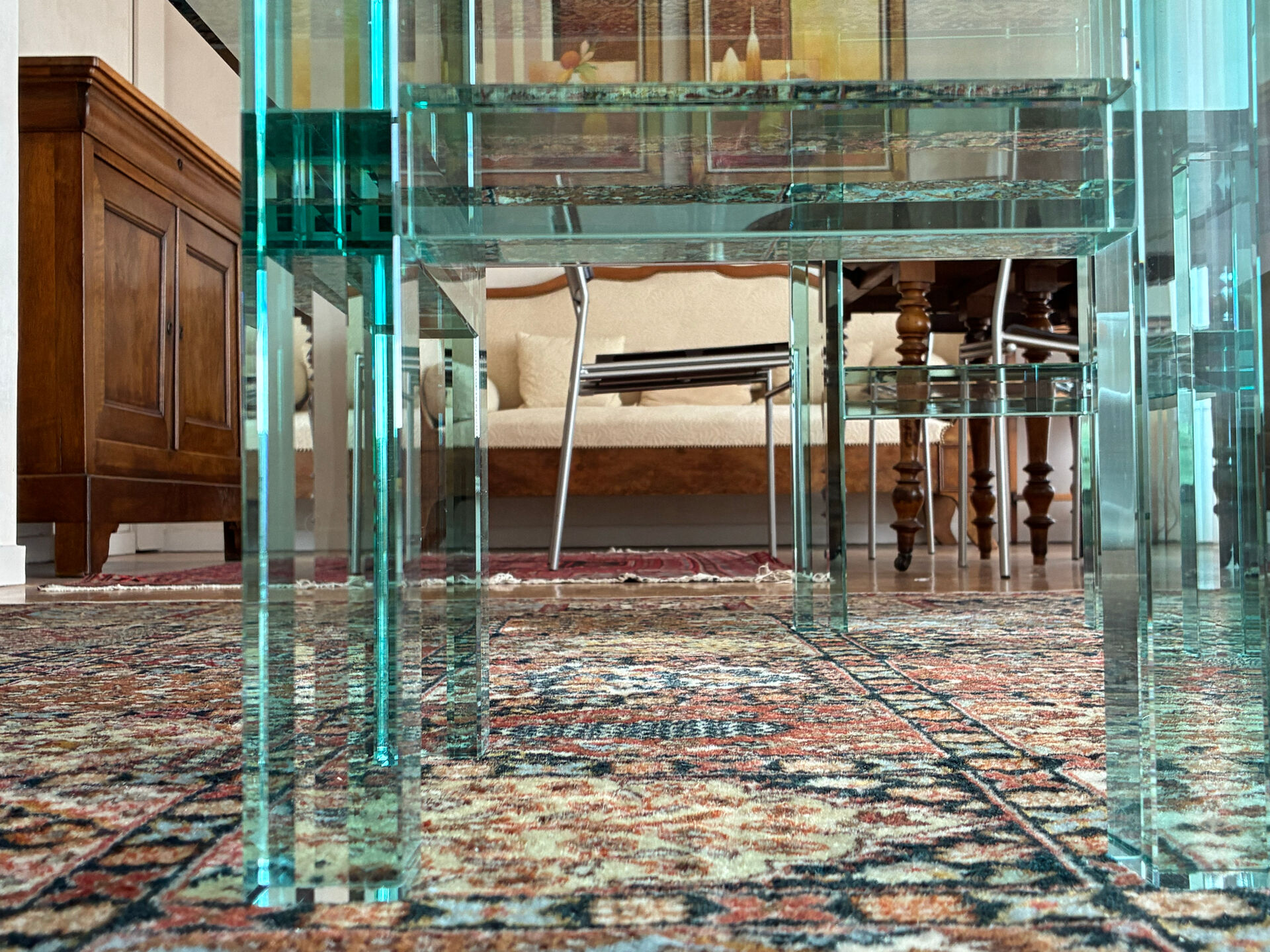 Rectangular glass coffee table, postmodern design — 1980s —