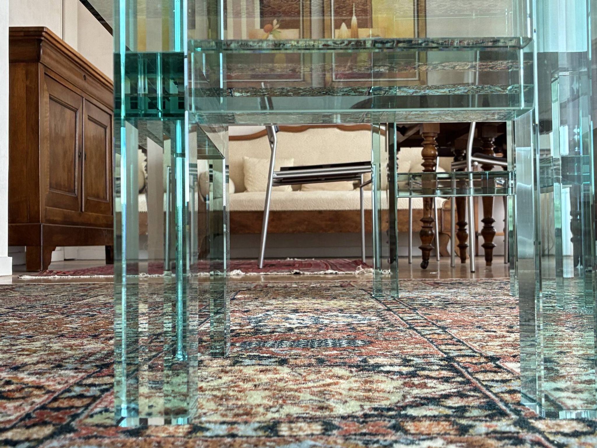 Rectangular glass coffee table, postmodern design — 1980s —