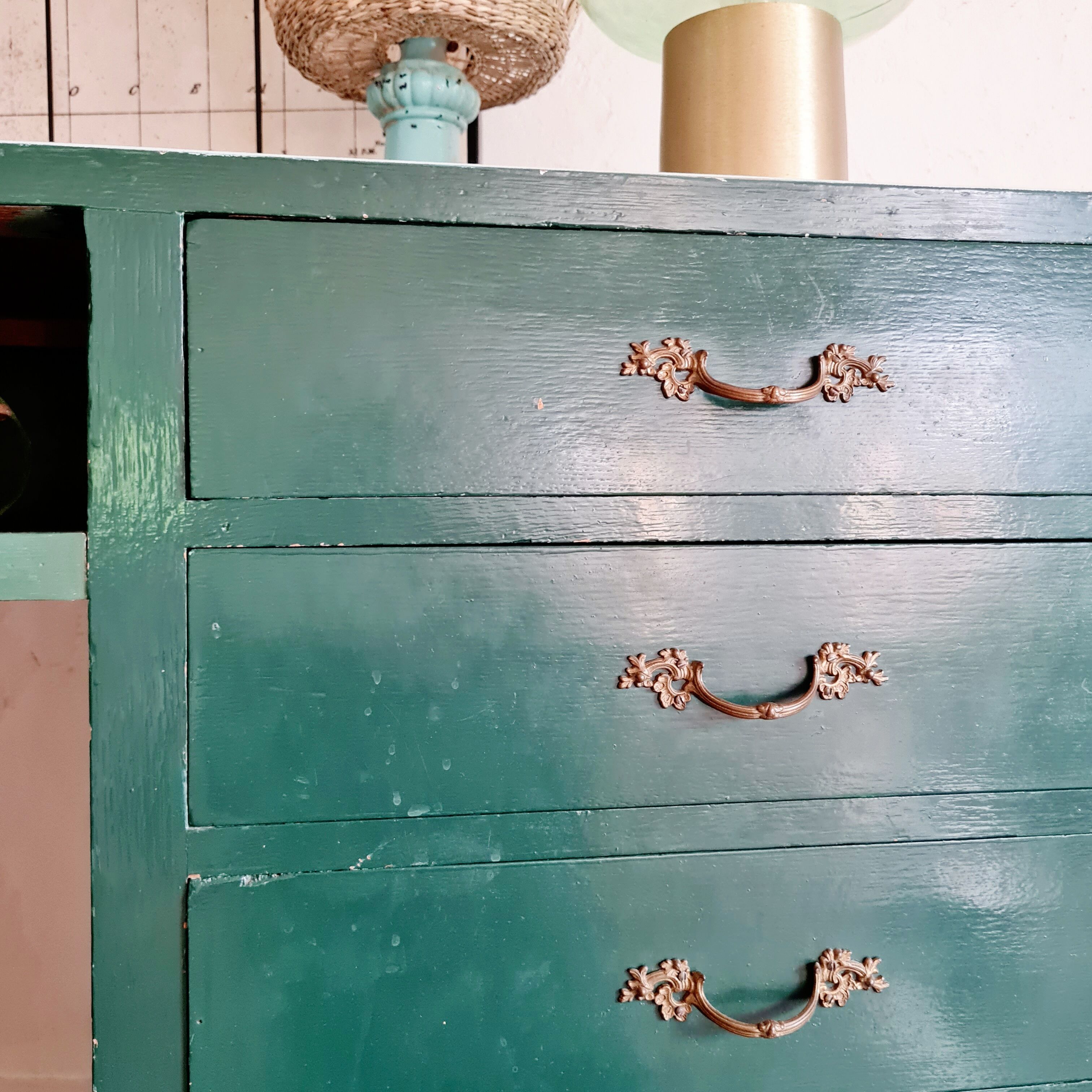 Green antique craft furniture counter