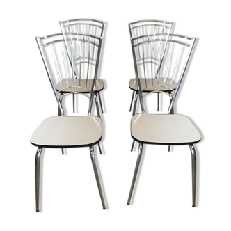 4 Chairs Formica  White Vintage Backrest