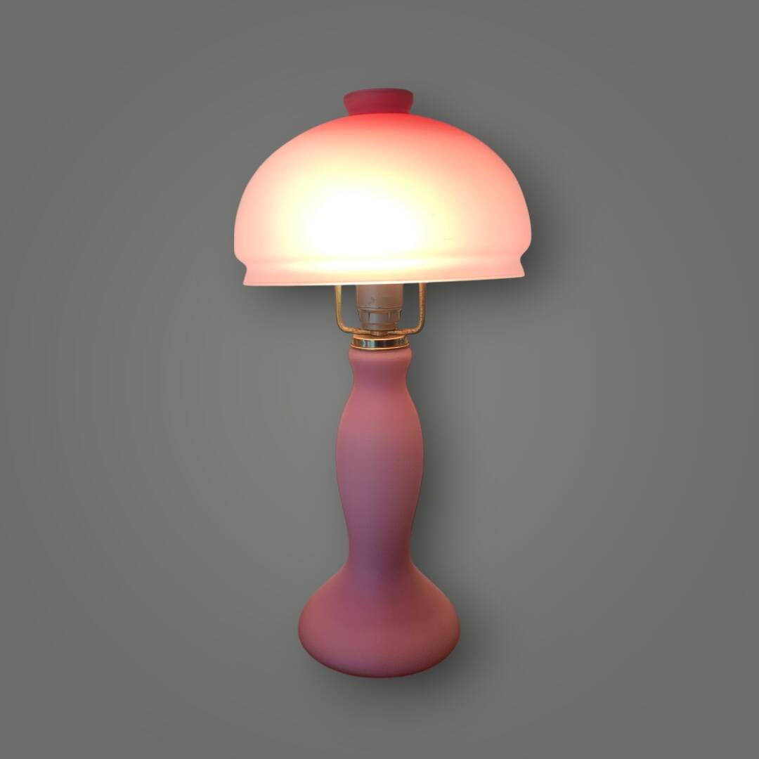Pink frosted glass and gold brass accent lamp - 1970s