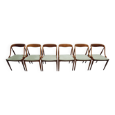 SET OF 6 JOHANNES ANDERSEN NO. 16 TEAK AND VELVET DINING CHAIRS