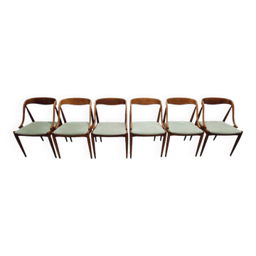 SET OF 6 JOHANNES ANDERSEN NO. 16 TEAK AND VELVET DINING CHAIRS