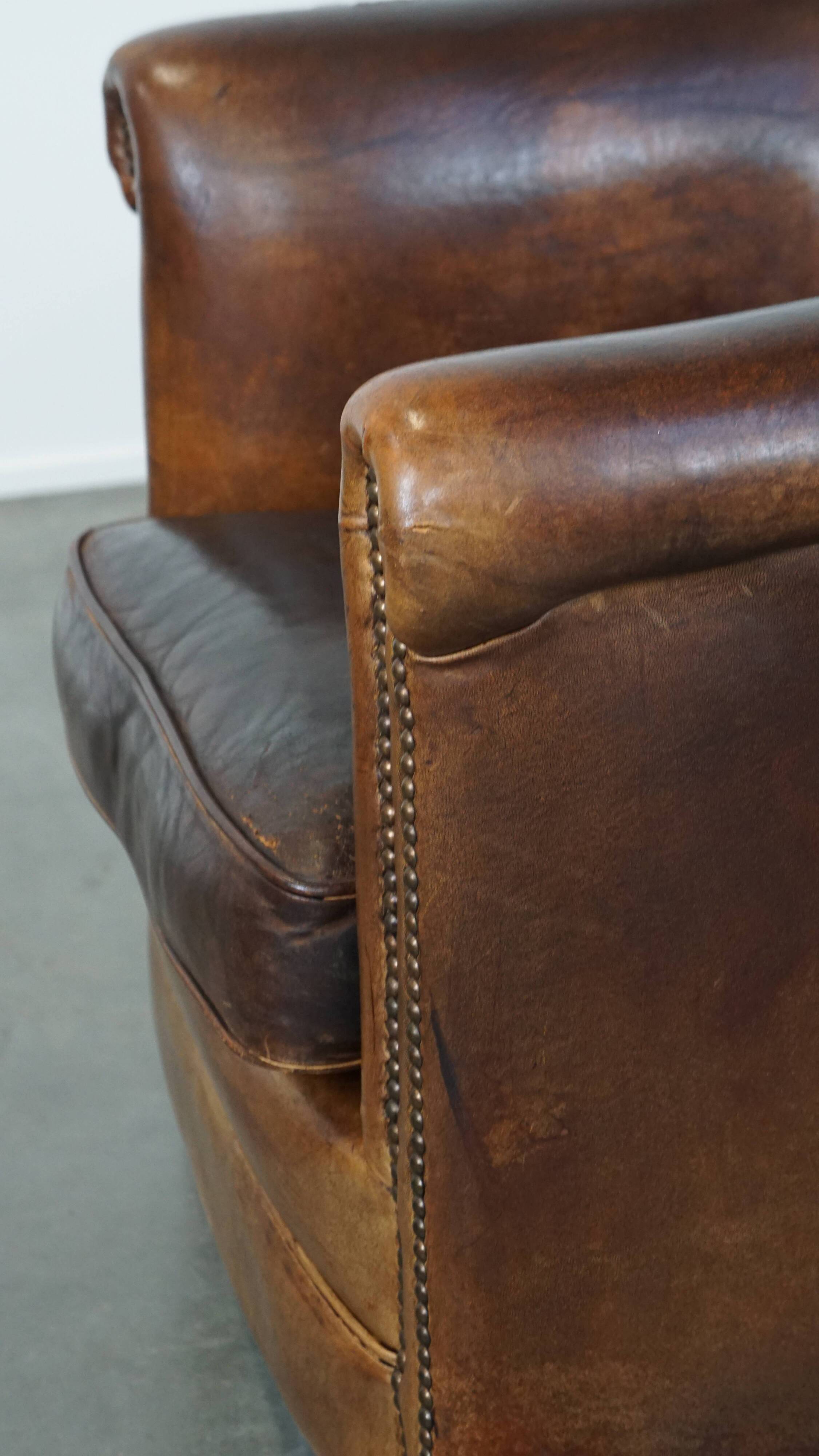 Cognac-Colored Sheepskin Leather Club Chair