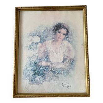 Stéphane Legrec lithographed print painting - Gold frame