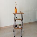 Stepladder stool vintage chrome and solid oak 60/70s