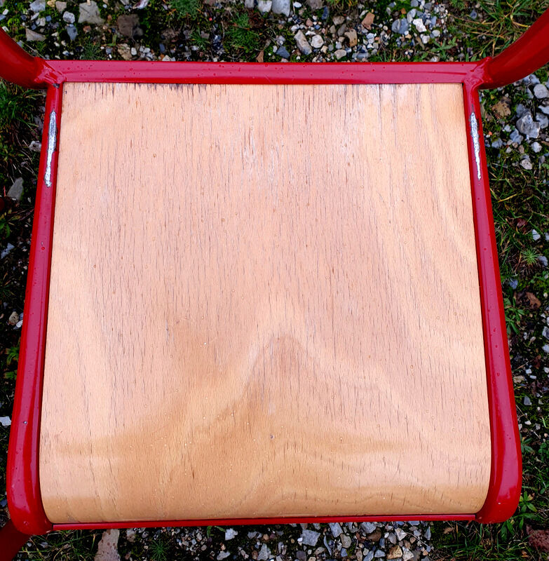 8 burgundy tube chairs with wooden seat