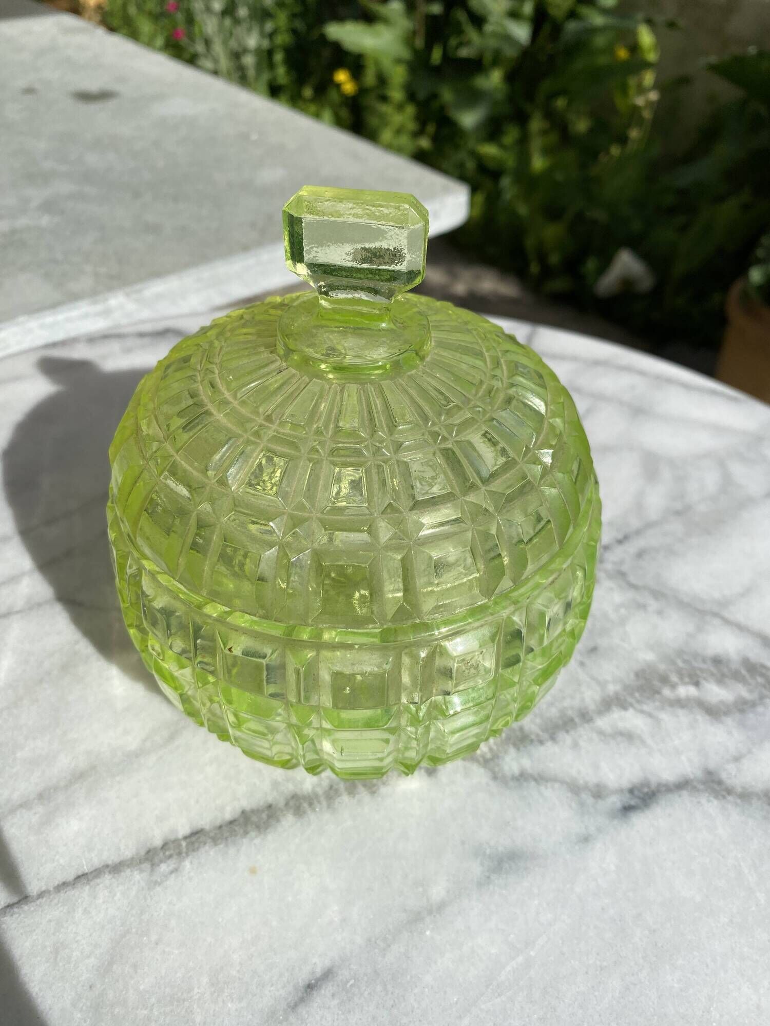 Vintage Glass Bonbonnière from Ouraline – Art Deco Style - Fluorescent