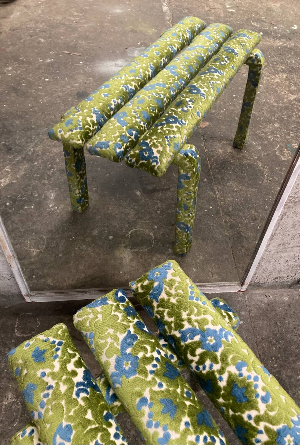 Floral velvet bench