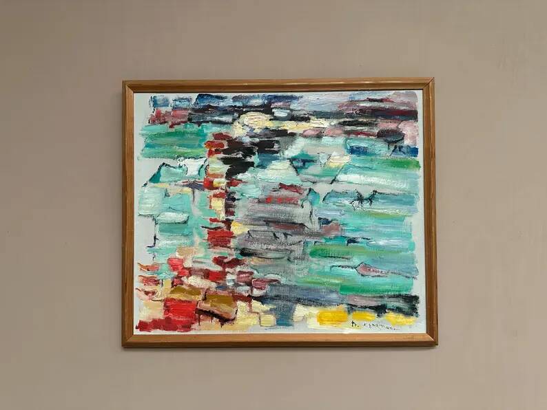 Swedish Oil on Canvas“Abstract Composition” by Klas Engman– Vintage &Framed