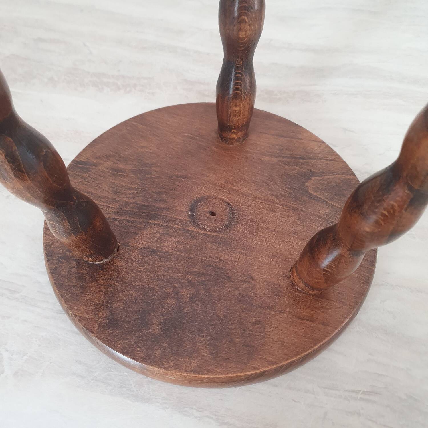 Turned wooden stool / tripod with round seat